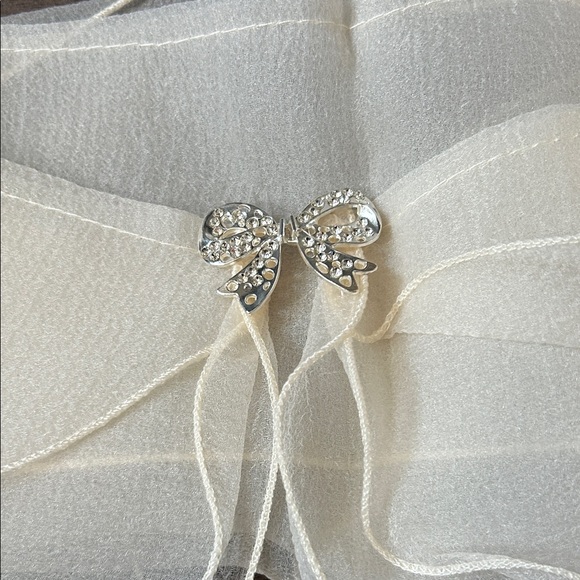 Ivory Chiffon Ruffle Bandeau with Rhinestone Accent - Picture 3 of 6